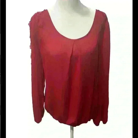 Red HeartSoul Low Back Lace Long Sleeve Sheer Blouse - Picture 1 of 5